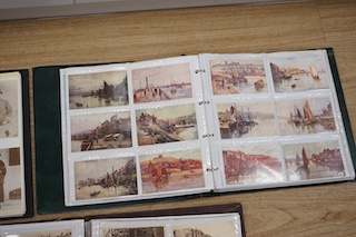 Three postcard albums containing a collection of Edwardian and later postcards, including some London scenes, London zoo, as well as other topographical scenes from Leigh-on-Sea, Whitby, Canterbury, Clacton, etc., plus s